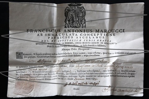 Urkunde reliquie 1775 - urkunde,